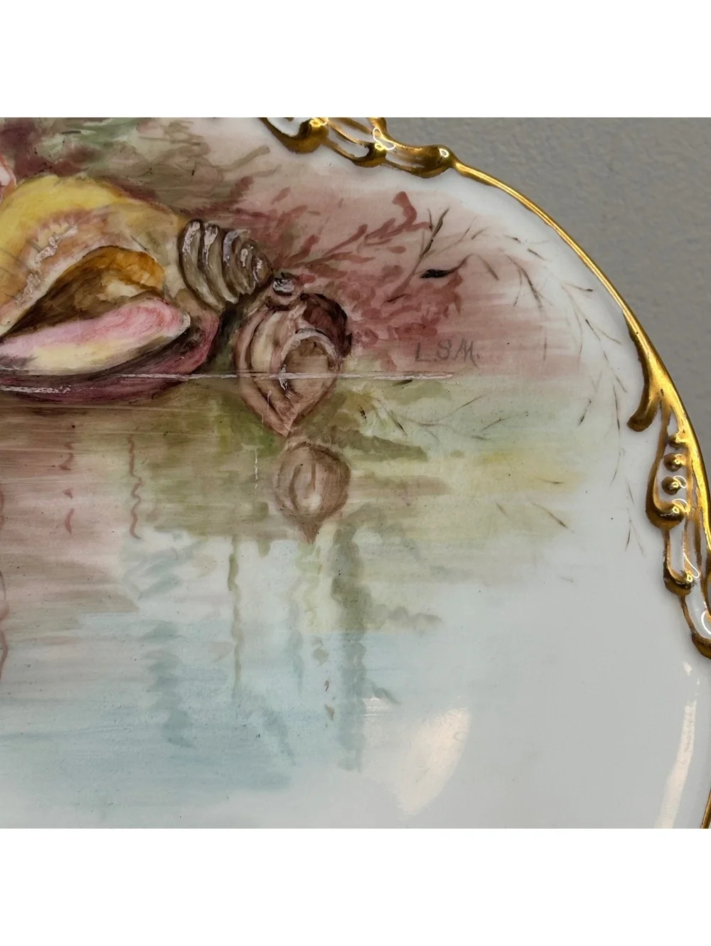 Antique JPL Pouyat Limoges Hand Painted Oysters Plates Signed by Artist set of 2